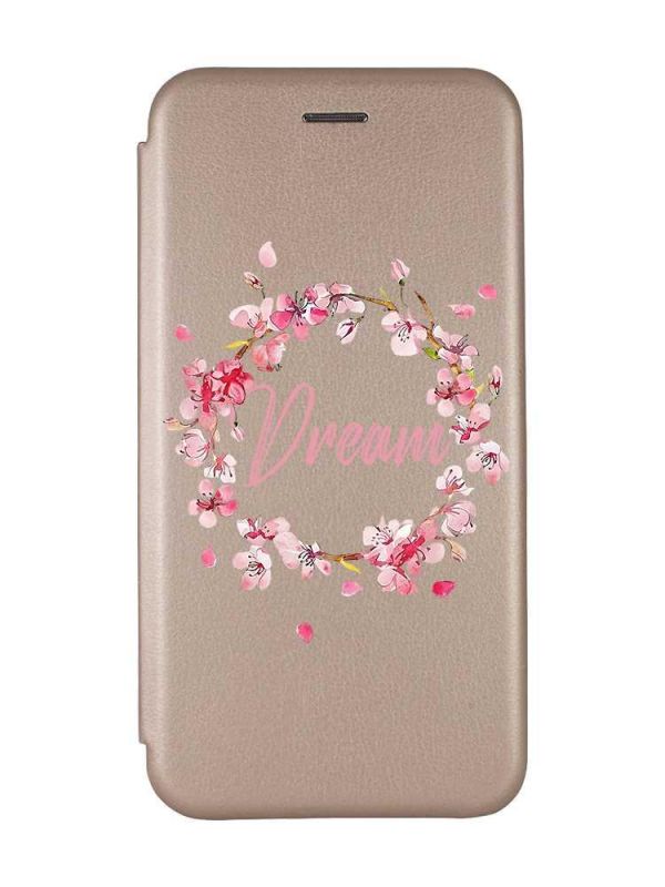 Чохол-книжка з малюнком на Xiaomi Redmi 7 :: Золотий :: Віночок з сакури /принт 284/