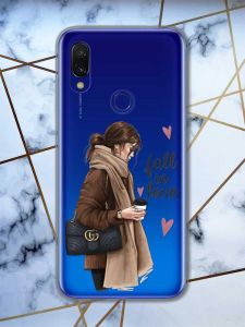 Прозорий чохол на Xiaomi Redmi 7 :: Дівчина з кавою /принт 112/