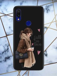 Матовий чохол з чорними боками на Xiaomi Redmi 7 :: Дівчина з кавою /принт 112/