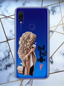 Прозорий чохол на Xiaomi Redmi 7 :: Дівчина з кавою /принт 114/