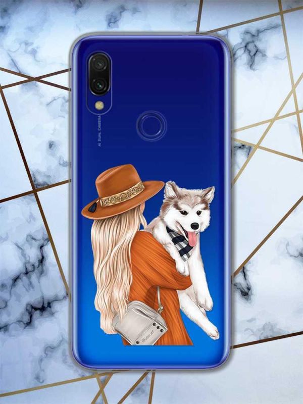 Прозорий чохол на Xiaomi Redmi 7 :: Дівчина з песиком /принт 115/