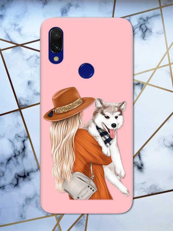 Матовий чохол з рожевими боками на Xiaomi Redmi 7 :: Дівчина з песиком /принт 115/