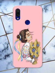 Матовий чохол з рожевими боками на Xiaomi Redmi 7 :: Українка з колосками /принт 172/