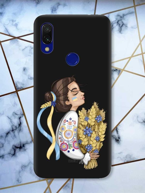 Матовий чохол з чорними боками на Xiaomi Redmi 7 :: Українка з колосками /принт 172/
