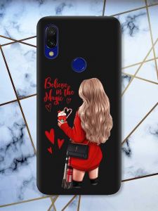 Матовий чохол з чорними боками на Xiaomi Redmi 7 :: Дівчина з кавою /принт 137/