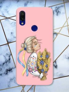 Матовий чохол з рожевими боками на Xiaomi Redmi 7 :: Українка з колосками /принт 173/