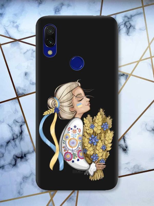 Матовий чохол з чорними боками на Xiaomi Redmi 7 :: Українка з колосками /принт 173/