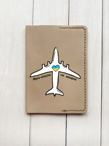 Шкіряна обкладинка на паспорт книжку :: Бежева (принт 1)