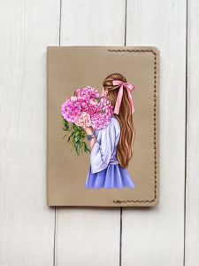 Шкіряна обкладинка на паспорт книжку :: Бежева (принт 11)