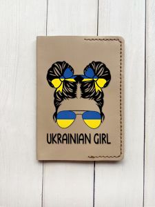 Шкіряна обкладинка на паспорт книжку :: Бежева (принт 113)