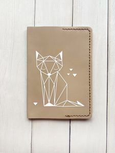 Шкіряна обкладинка на паспорт книжку :: Бежева (принт 127)