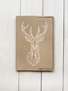 Шкіряна обкладинка на паспорт книжку :: Бежева (принт 129)