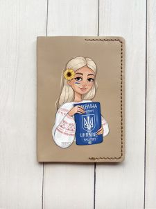 Шкіряна обкладинка на паспорт книжку :: Бежева (принт 13)