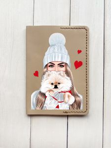 Шкіряна обкладинка на паспорт книжку :: Бежева (принт 142)