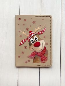 Шкіряна обкладинка на паспорт книжку :: Бежева (принт 149)