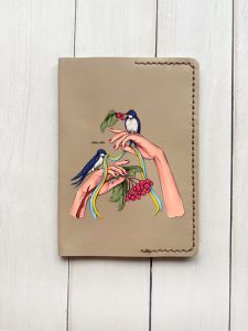 Шкіряна обкладинка на паспорт книжку :: Бежева (принт 15)