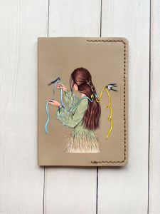 Шкіряна обкладинка на паспорт книжку :: Бежева (принт 16)