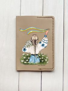 Шкіряна обкладинка на паспорт книжку :: Бежева (принт 17)