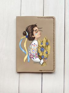 Шкіряна обкладинка на паспорт книжку :: Бежева (принт 172)