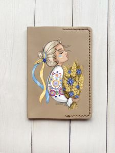 Шкіряна обкладинка на паспорт книжку :: Бежева (принт 173)