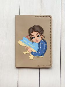 Шкіряна обкладинка на паспорт книжку :: Бежева (принт 2)