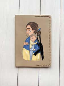 Шкіряна обкладинка на паспорт книжку :: Бежева (принт 20)