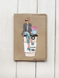 Шкіряна обкладинка на паспорт книжку :: Бежева (принт 228)