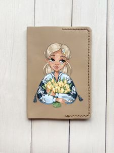 Шкіряна обкладинка на паспорт книжку :: Бежева (принт 23)