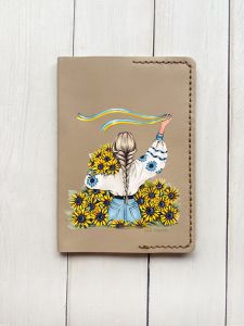 Шкіряна обкладинка на паспорт книжку :: Бежева (принт 25)