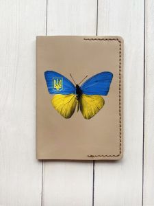Шкіряна обкладинка на паспорт книжку :: Бежева (принт 255)