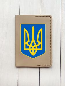 Шкіряна обкладинка на паспорт книжку :: Бежева (принт 256)