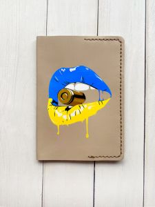 Шкіряна обкладинка на паспорт книжку :: Бежева (принт 264)