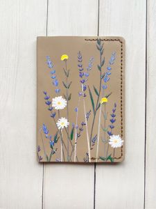 Шкіряна обкладинка на паспорт книжку :: Бежева (принт 270)