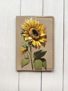 Шкіряна обкладинка на паспорт книжку :: Бежева (принт 274)