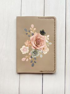 Шкіряна обкладинка на паспорт книжку :: Бежева (принт 275)