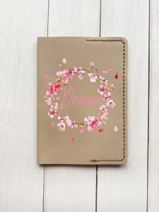 Шкіряна обкладинка на паспорт книжку :: Бежева (принт 284)