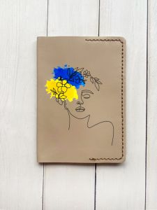 Шкіряна обкладинка на паспорт книжку :: Бежева (принт 3)
