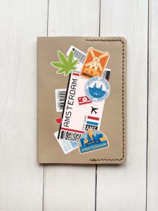 Шкіряна обкладинка на паспорт книжку :: Бежева (принт 327)