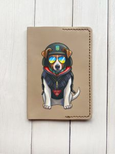 Шкіряна обкладинка на паспорт книжку :: Бежева (принт 4)