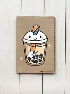 Шкіряна обкладинка на паспорт книжку :: Бежева (принт 96)