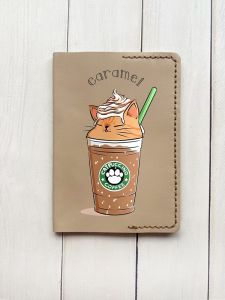 Шкіряна обкладинка на паспорт книжку :: Бежева (принт 97)