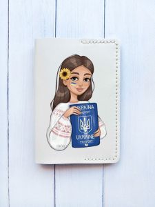 Шкіряна обкладинка на паспорт книжку :: Біла (принт 12)