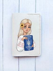 Шкіряна обкладинка на паспорт книжку :: Біла (принт 13)