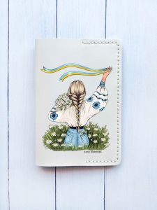 Шкіряна обкладинка на паспорт книжку :: Біла (принт 17)