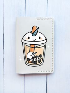 Шкіряна обкладинка на паспорт книжку :: Біла (принт 96)