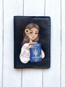 Шкіряна обкладинка на паспорт книжку :: Чорна (принт 12)