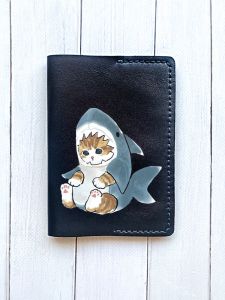 Шкіряна обкладинка на паспорт книжку :: Чорна (принт 120)