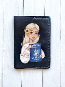 Шкіряна обкладинка на паспорт книжку :: Чорна (принт 13)