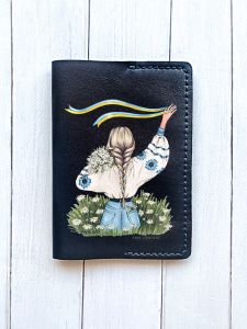 Шкіряна обкладинка на паспорт книжку :: Чорна (принт 17)