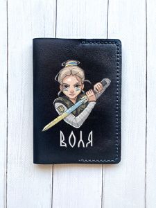 Шкіряна обкладинка на паспорт книжку :: Чорна (принт 170)